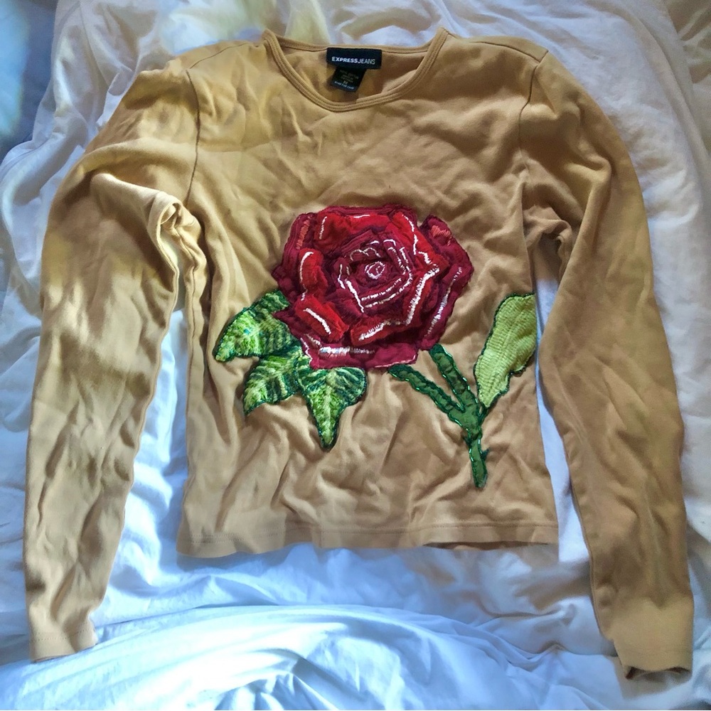 de la rosa 🌹 hand embroidered express jeans cotton shirt in camel brown size m